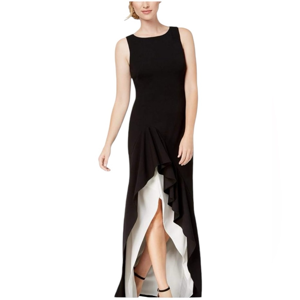 Calvin Klein Ruffle High Low Black & White Gown Size 4